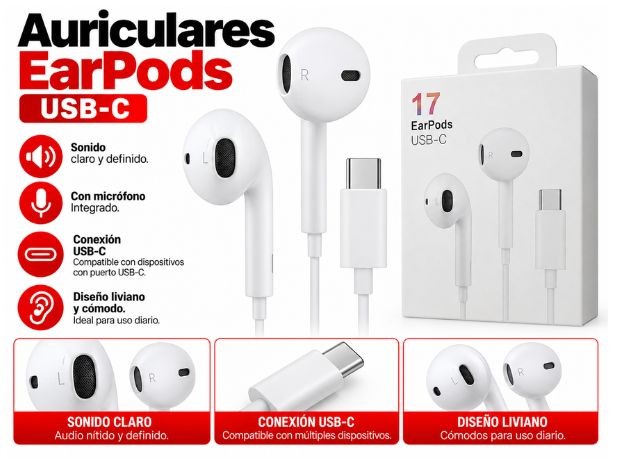 &uu AURICULAR CABLE MANOS LIBRES TIPO C IPHONE (4320)